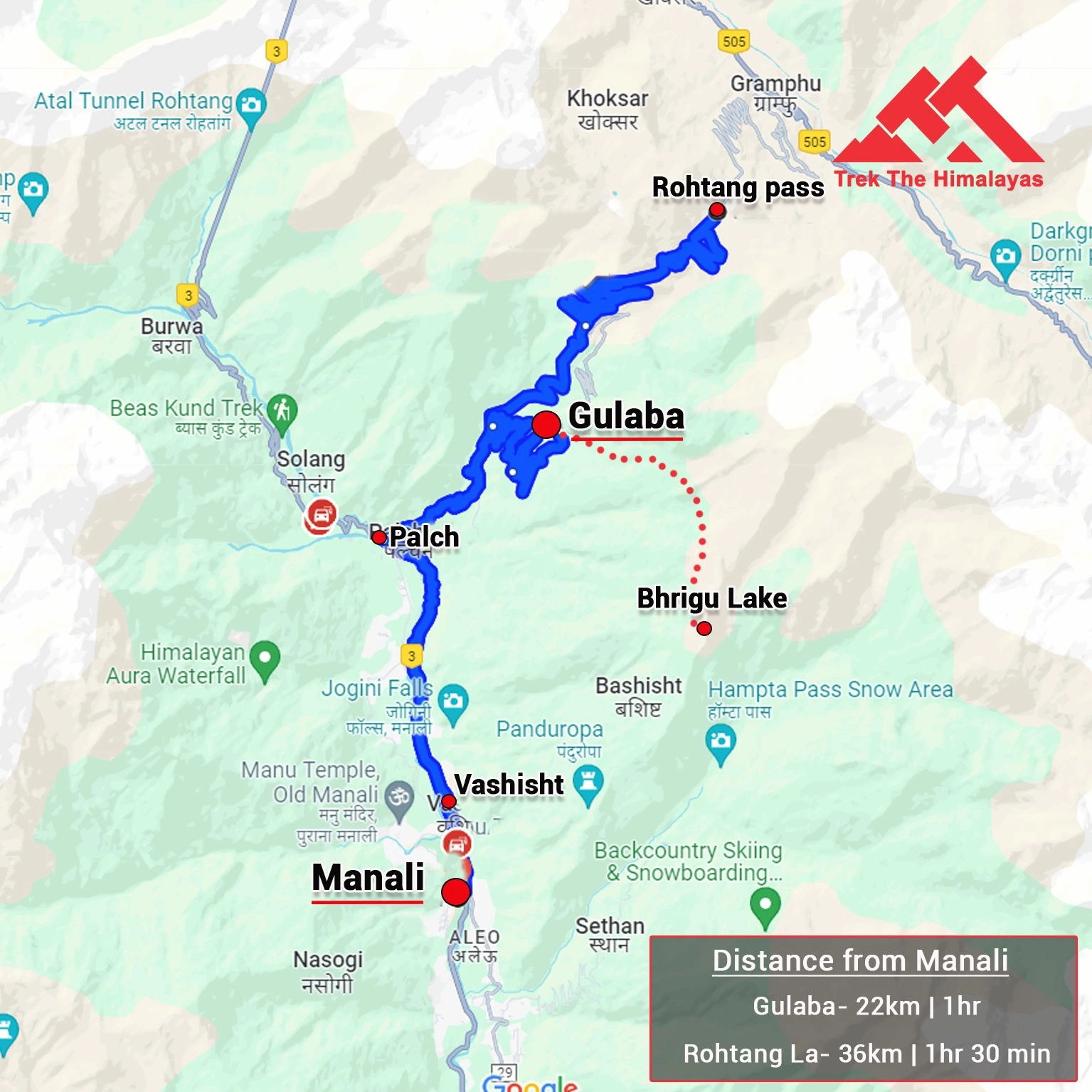 How to Reach Bhrigu Lake Trek Map